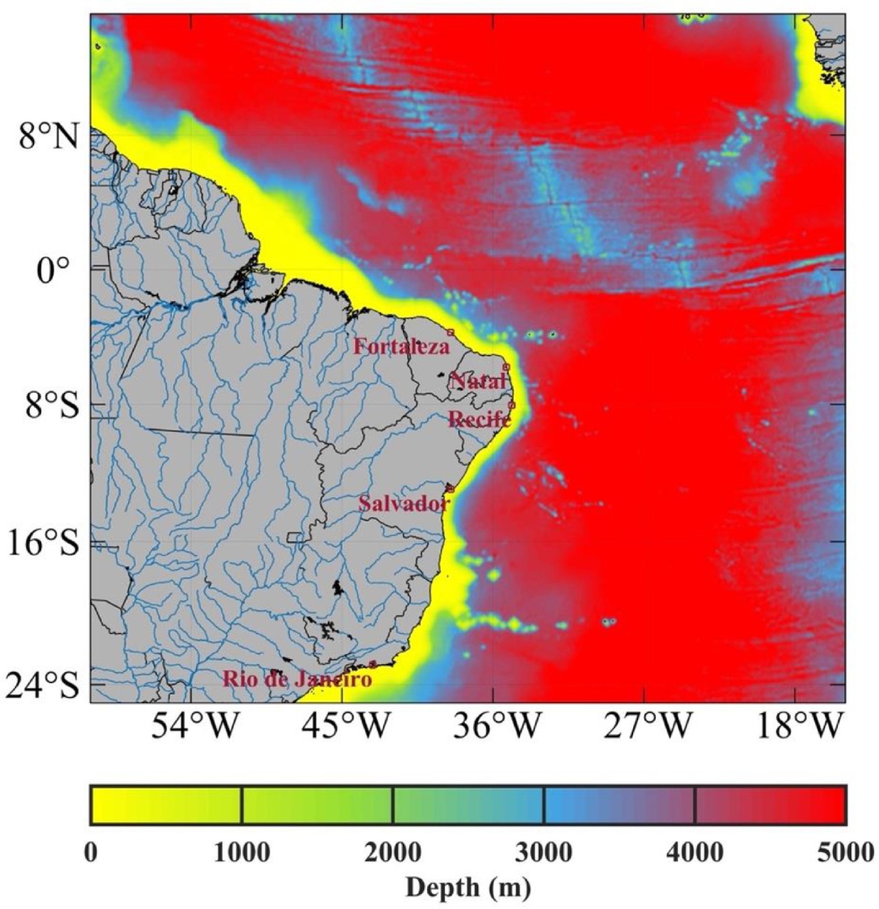 High-resolution hydrodynamics and TS structure database of the Brazilian continental shelf and adjacent waters