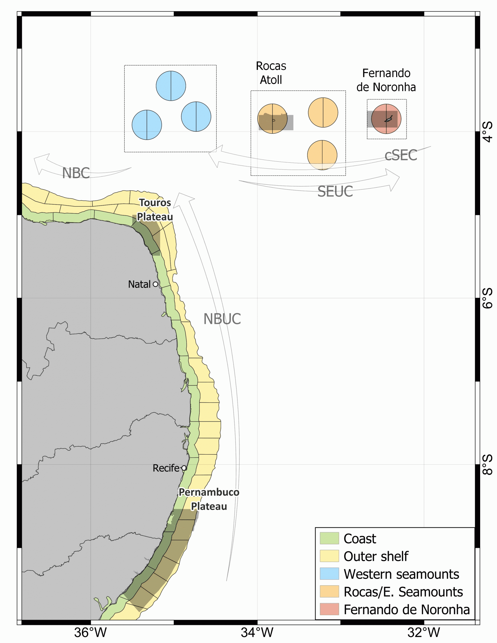 Processed outputs from a Lagrangian dispersal experiment testeing the effect of diel vertical migration in the Tropical Southwestern Atlantic
